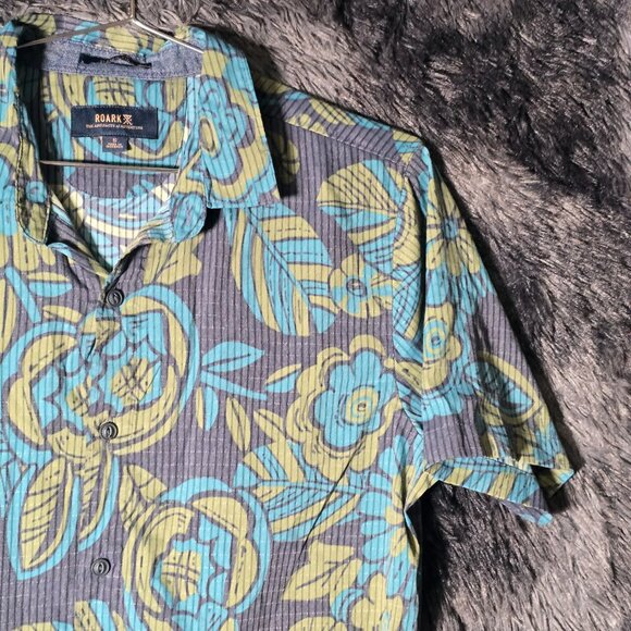 Roark Bless Up Shirt Mens Small Gray Blue Green Floral Button Up - Picture 3 of 7
